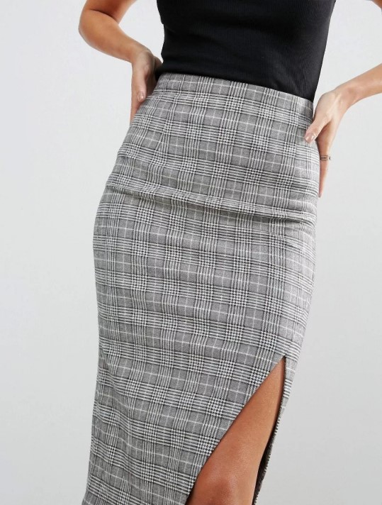 Gray plaid pencil skirt