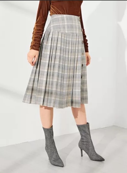 Gray plaid pleated skirt