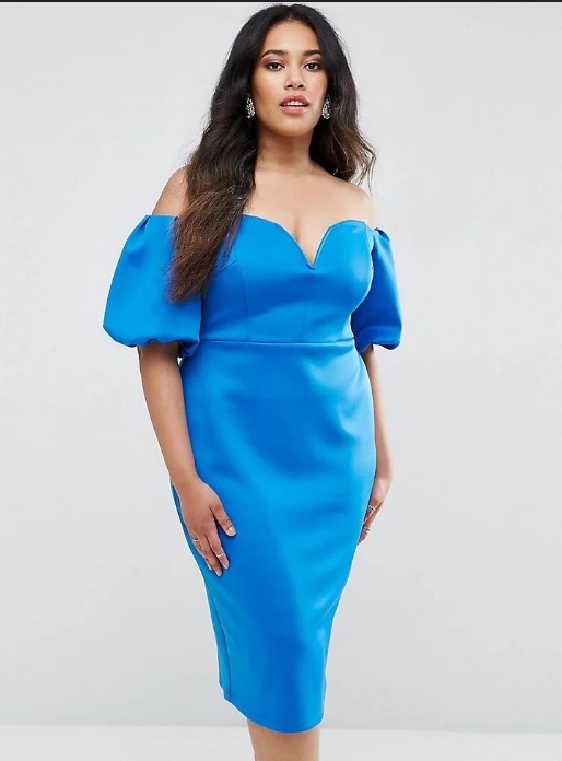 Pattern for a blue off-shoulder dress