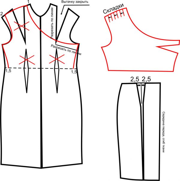 Dress pattern with 1 open shoulder and a narrow skirt