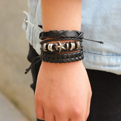 pulseira de couro preto