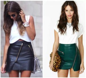 Skirt mini pendek kulit eko dengan zip