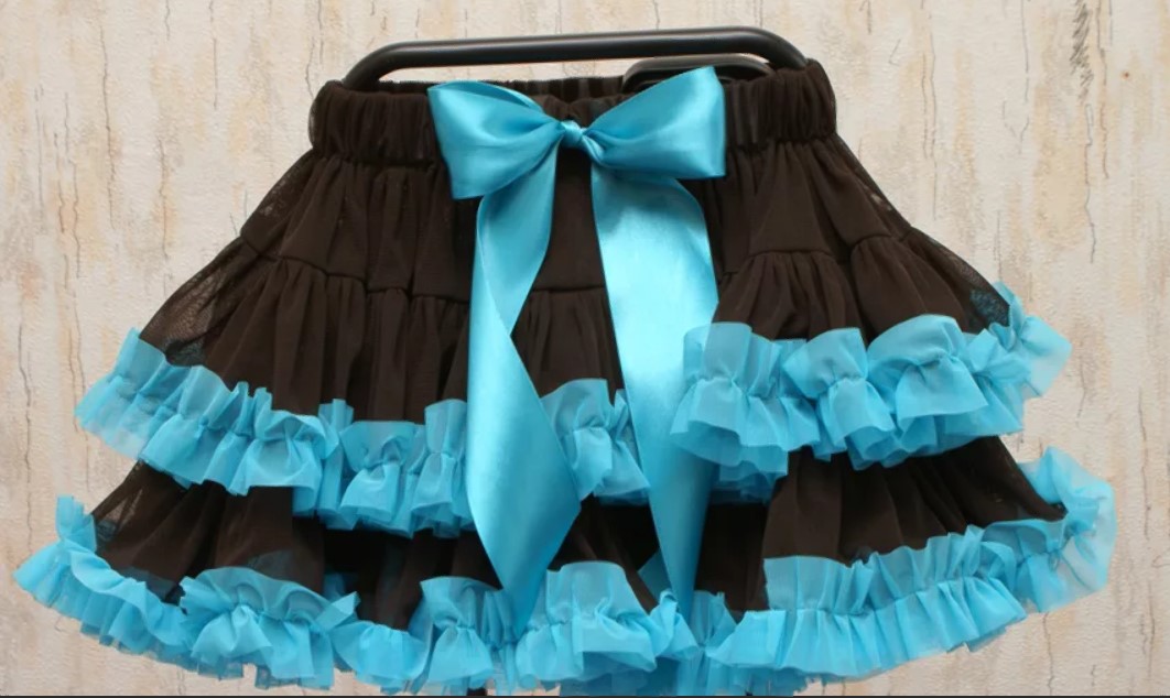 Ruffled skirt for girls, black with blue frills