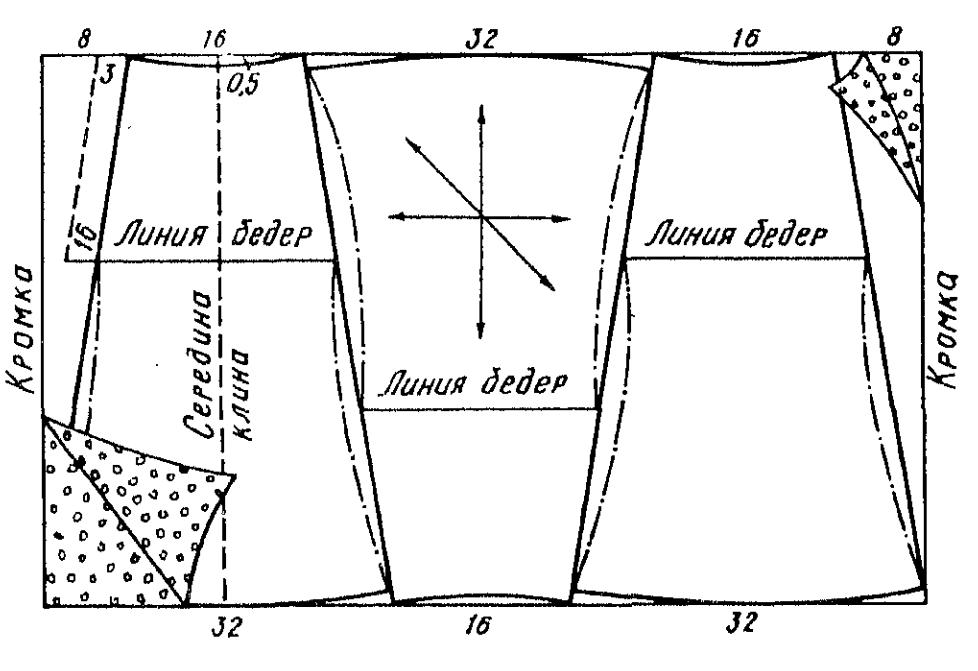 Six-piece skirt laid out on fabric