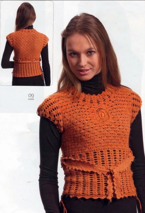 gilet sans manches au crochet pour femme rouge