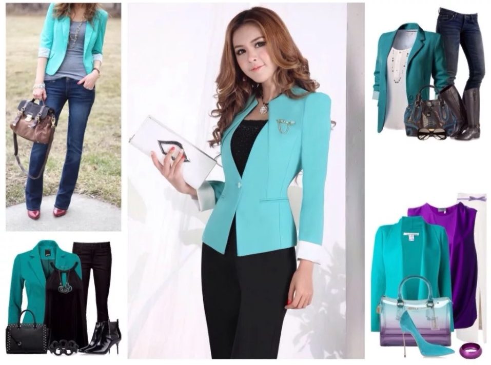 turquoise color jacket fashionable looks