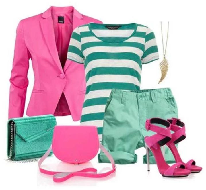 turquoise kleur met roze kleding