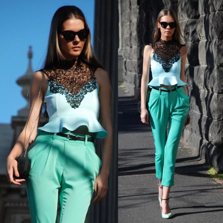 Turquoisekleurige cropped broek