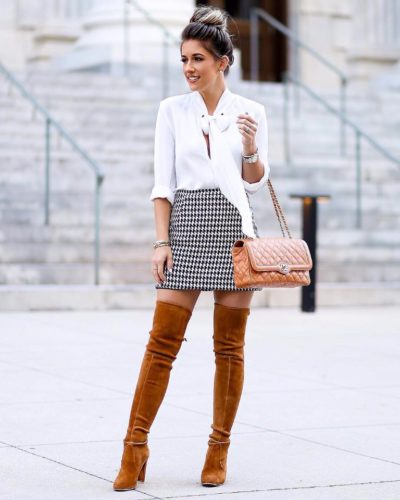 houndstooth skirt with boots