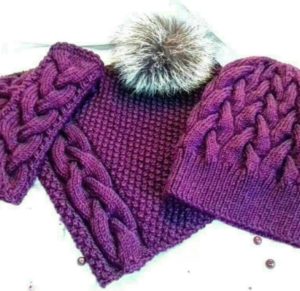 gorro oversize con pompón y bufanda