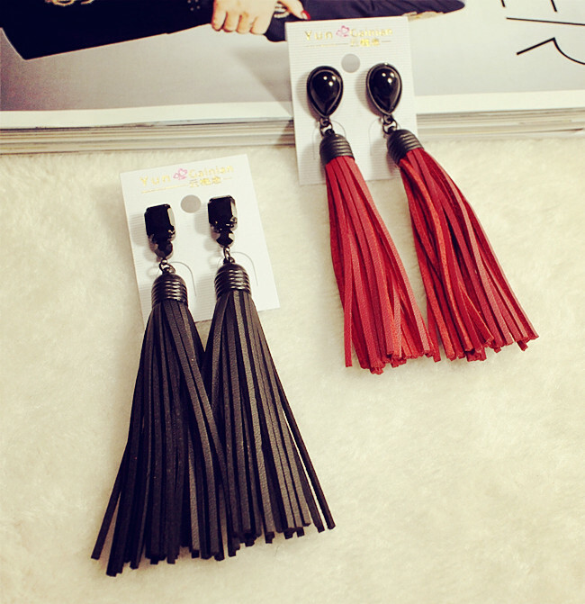 Leather tassel earrings