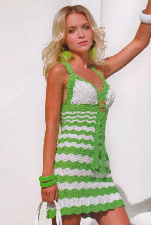 Rochie de vara crosetata alb si verde