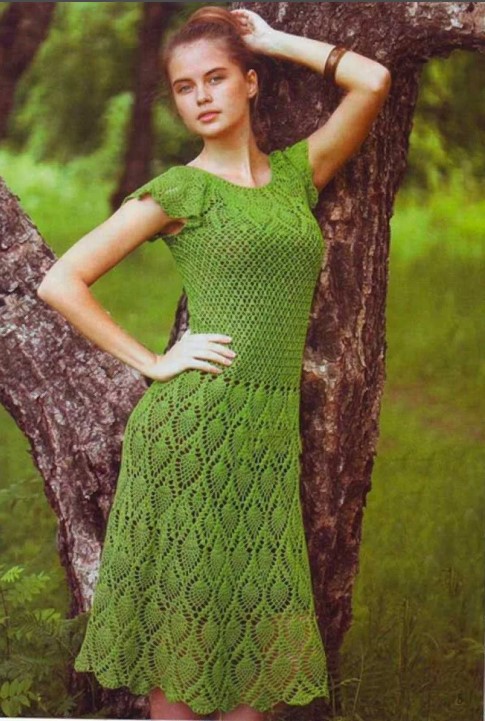 Vestido de crochet de verano verde