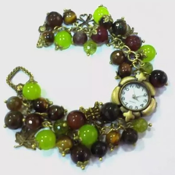 cluster stone bracelet with clock