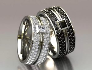 bague de fiançailles avec diamants noirs et blancs