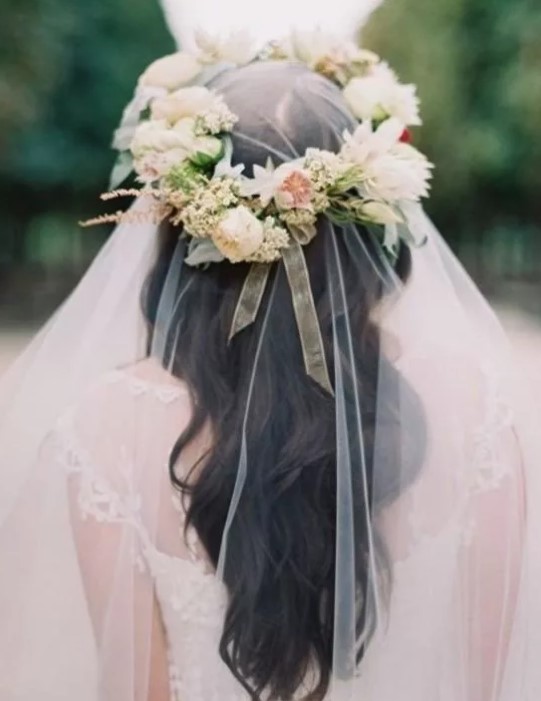 attaching the veil to the wreath