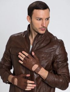 gants en cuir sans doigts pour hommes marron