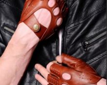 guantes sin dedos para hombre guantes de cuero rojos