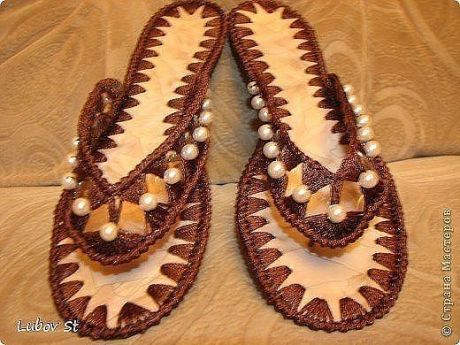 Indoor slippers made from leftover linoleum