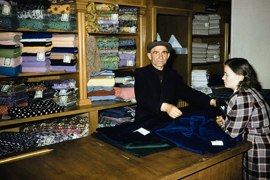 at the fabric counter