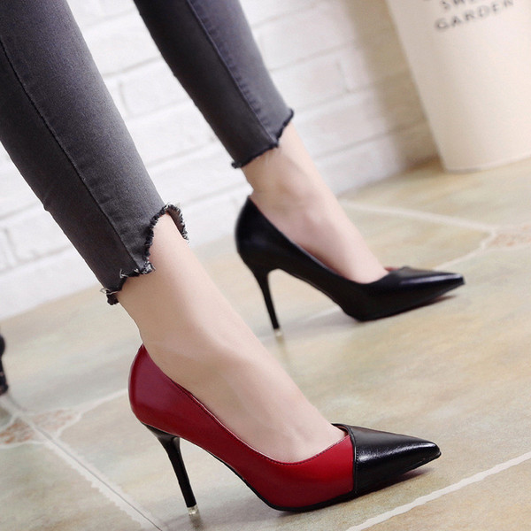 Red and black pumps