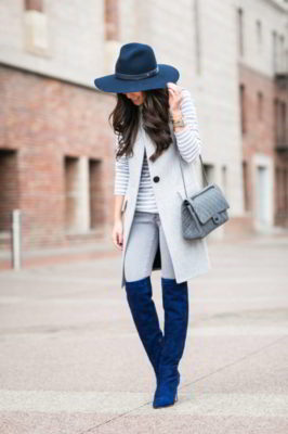 look with blue shoes