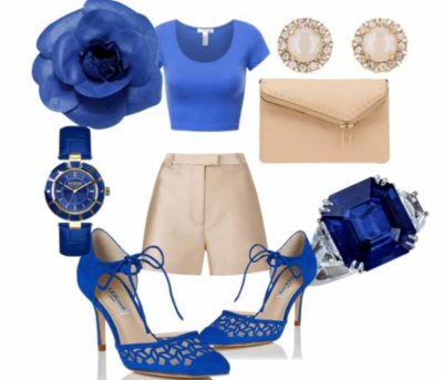 look with blue shoes