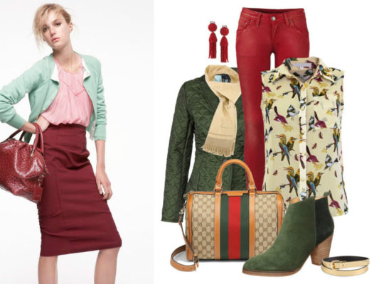 Khaki and red combination in clothes