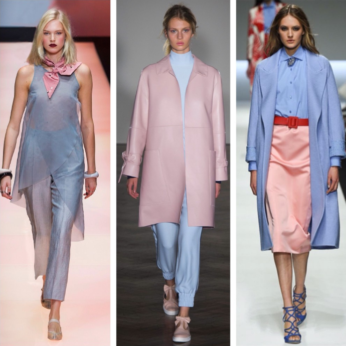 blaue und rosa Ensemble-Looks