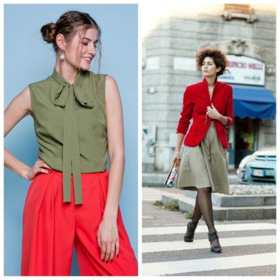 Khaki and red combination in clothes