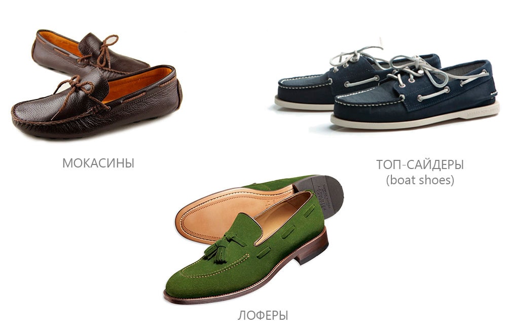 Mga sapatos ng lalaki: moccasins, top-siders, loafers