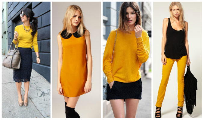 Combinazione con il colore giallo nei vestiti