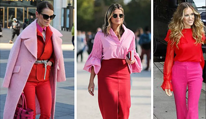 combinação de rosa e vermelho em roupas