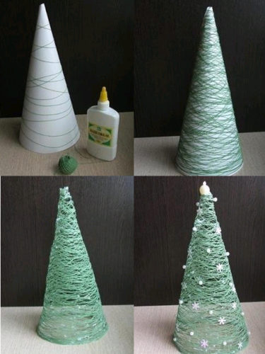 Árbol de Navidad DIY de cartón e hilos.