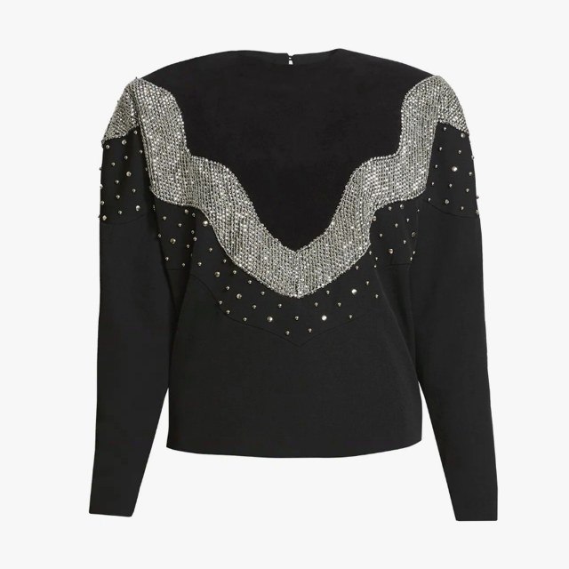 Sweater with rhinestones.