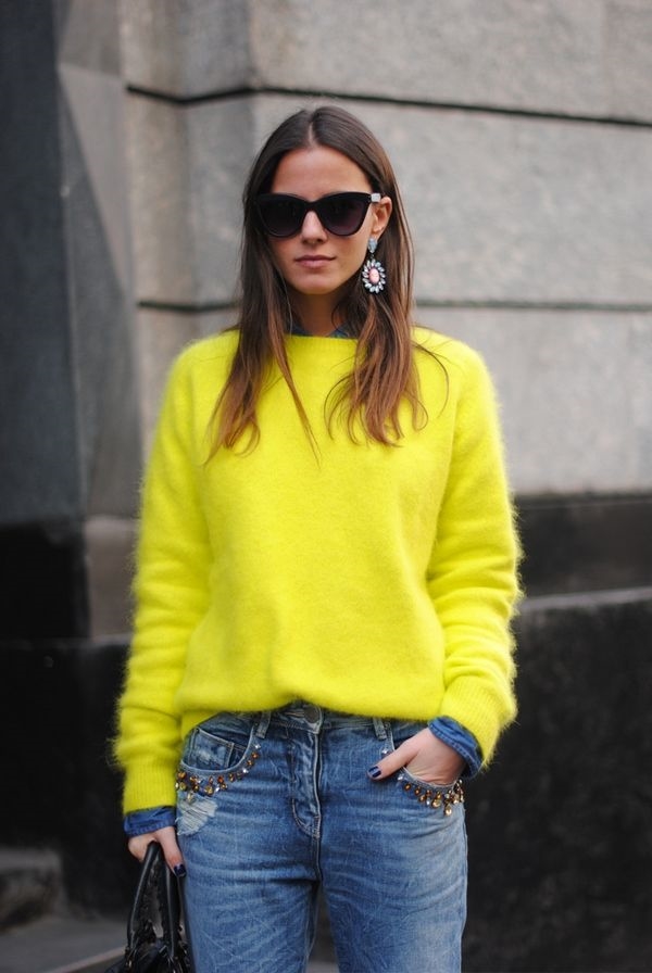 Yellow sweater.