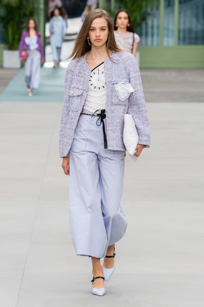 Lilac Chanel jacket.