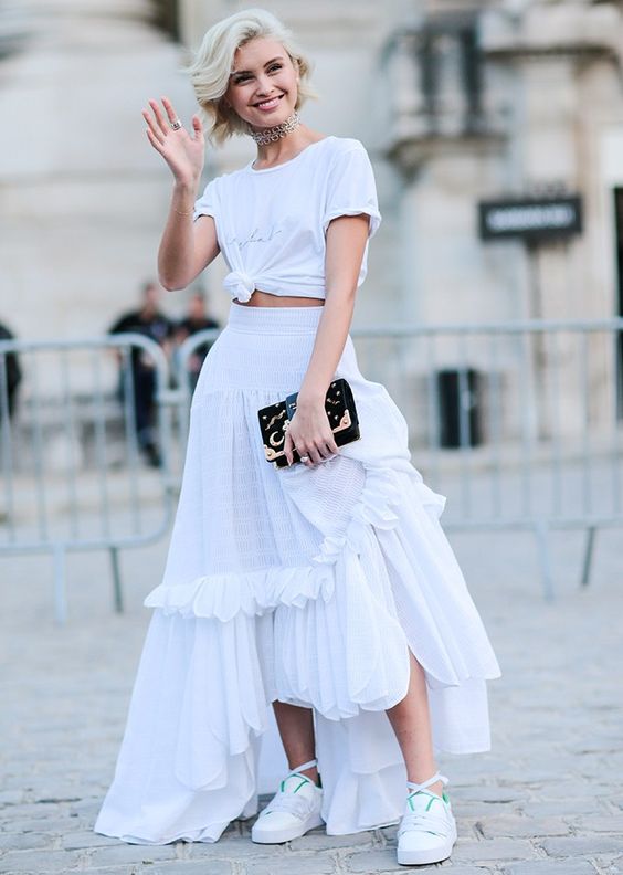 White total bow with a skirt.