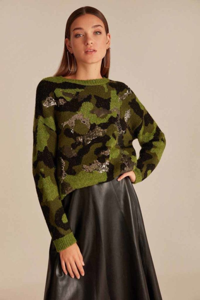 Camouflage sweater with skirt.