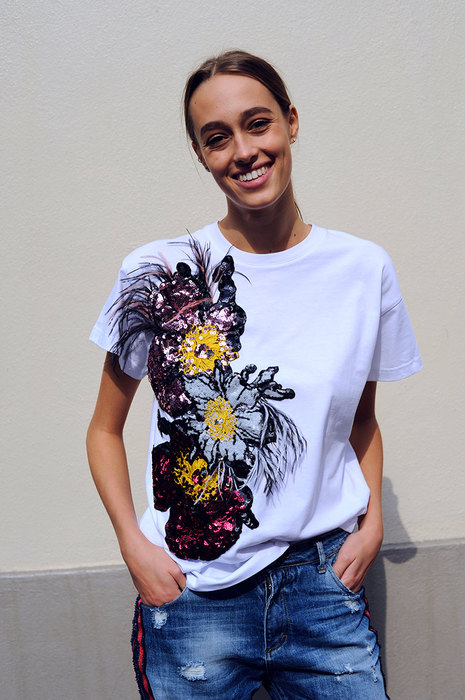 T-shirt with floral design.