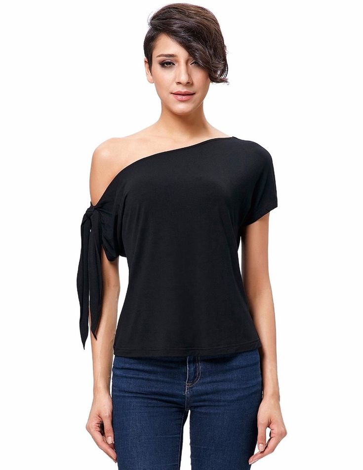 T-shirt with bare shoulder.