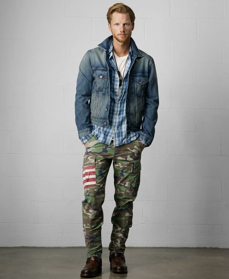 Camouflage and denim.