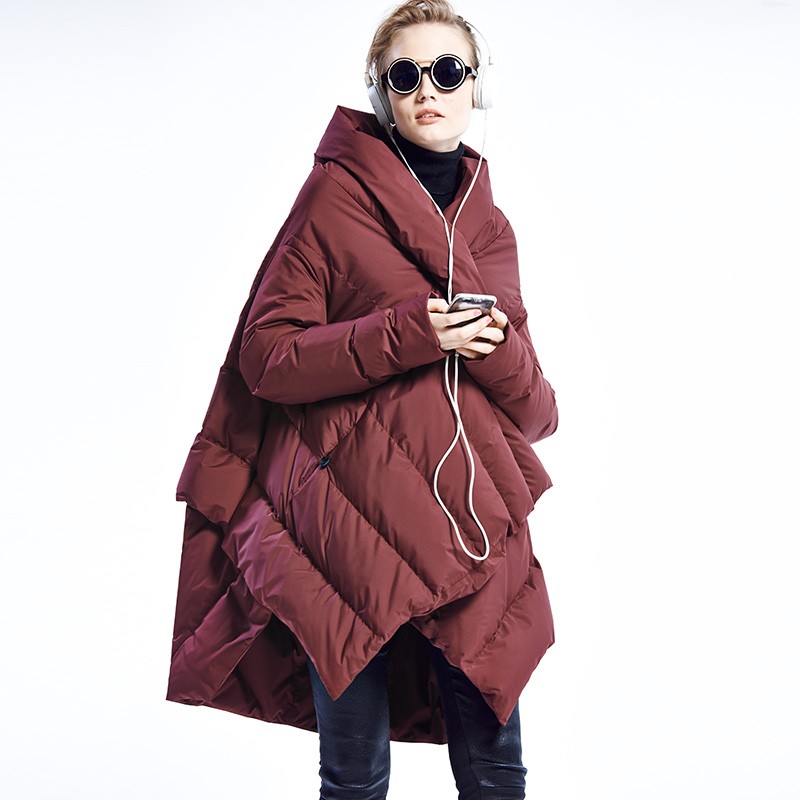 Asymmetrical down jacket.