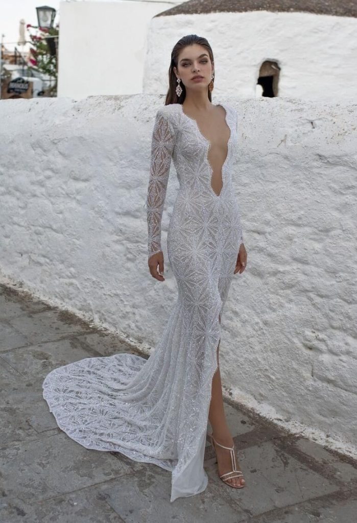 Robe de mariée à paillettes.