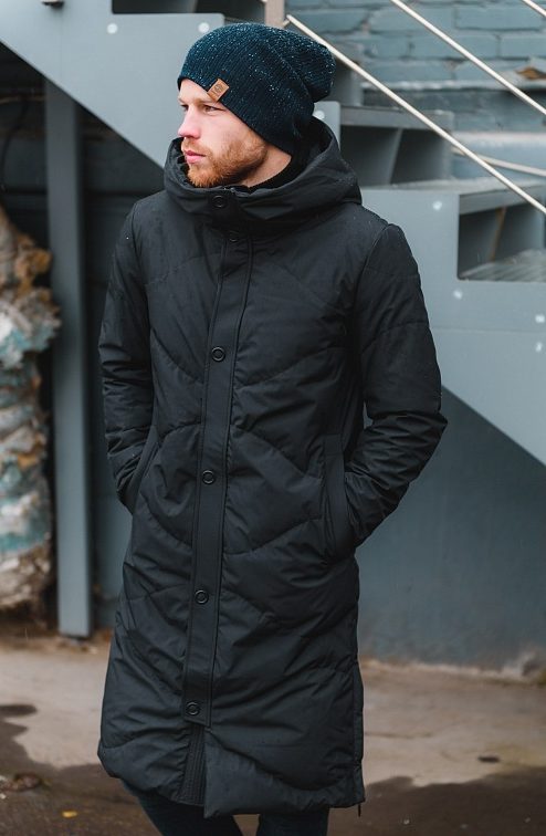 Black long down jacket.