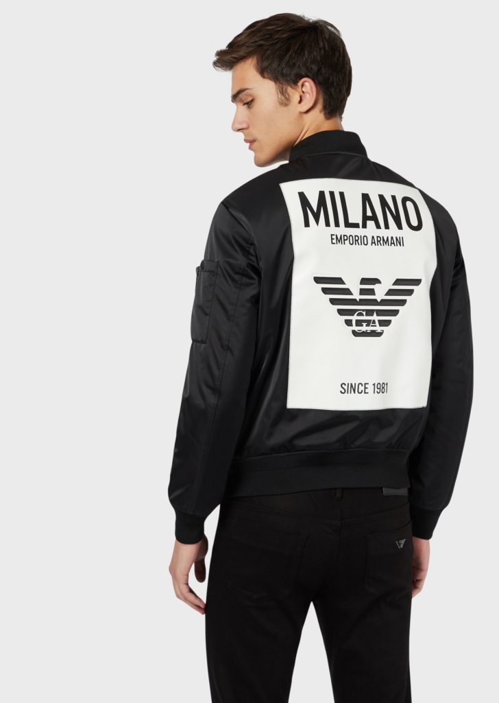 Armani bomber with inscription.