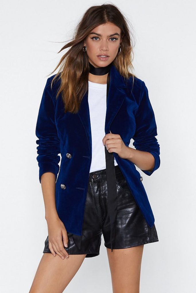 Jacket with leather shorts. 