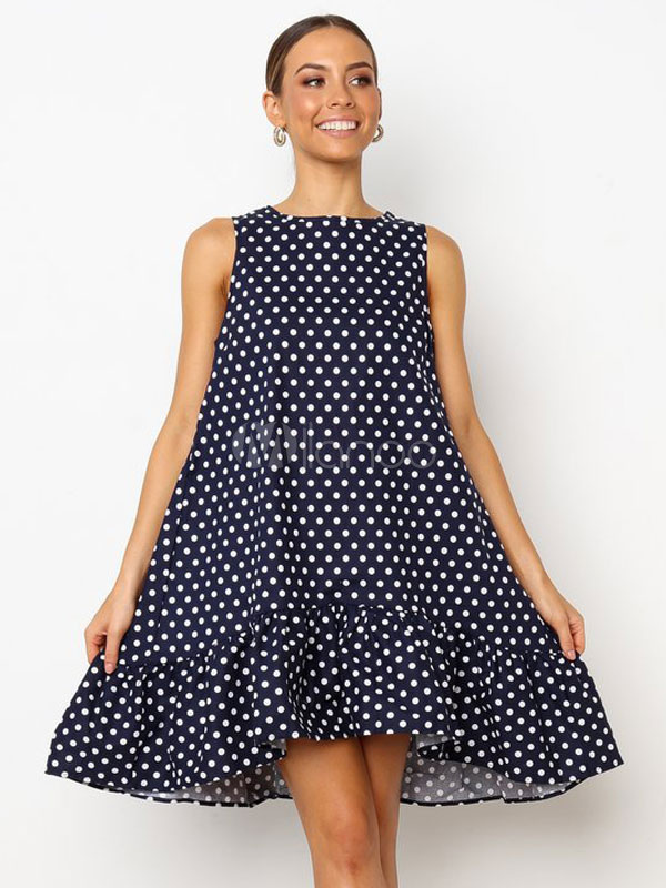 Blue polka dot dress.