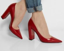 Red shoes with a pointed toe.