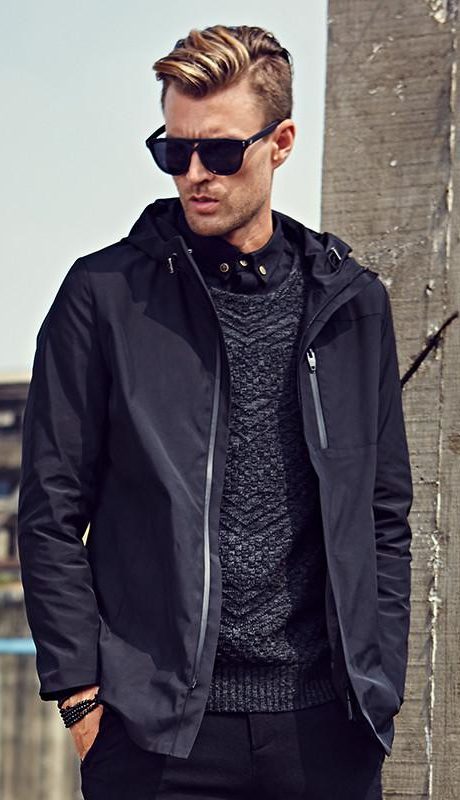 Schwarze Windjacke.